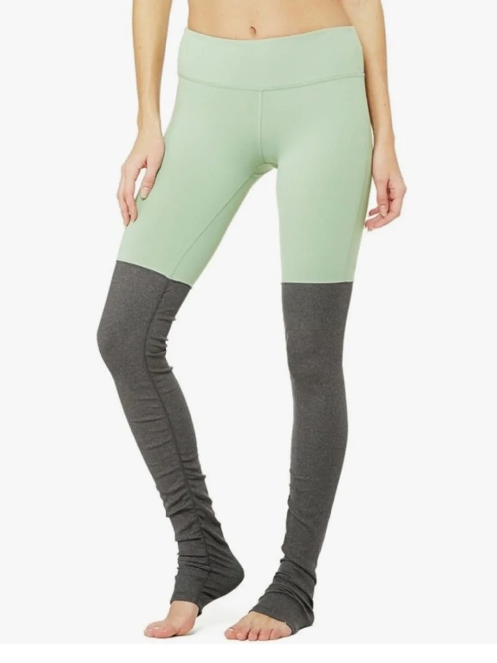 ALO Yoga Goddess Leggings Mint Green Heather Gray Ruched Colorblock Size M